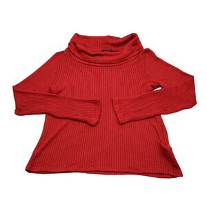 PAPERMOON Sweater Womens M Red Long Sleeve Cowl Neck Sheer Open Knit Pullover